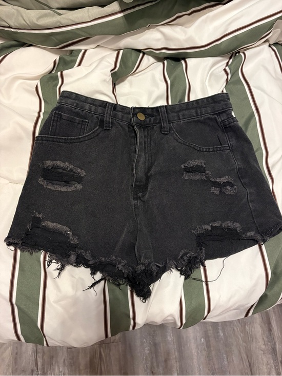 SHEIN Pants - High-Rise Distressed Black Denim Shorts